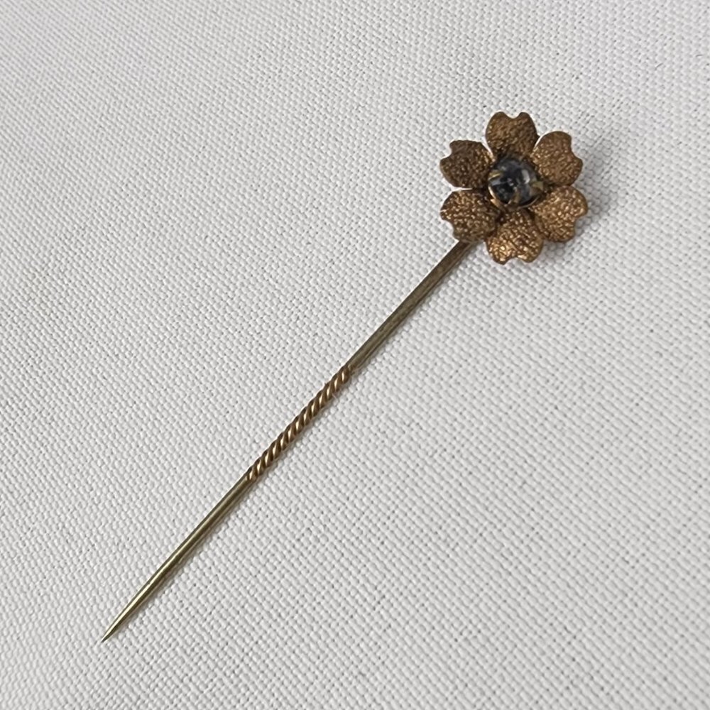 Vintage Gold Tone Blue Crystal Hat Pin Brooch